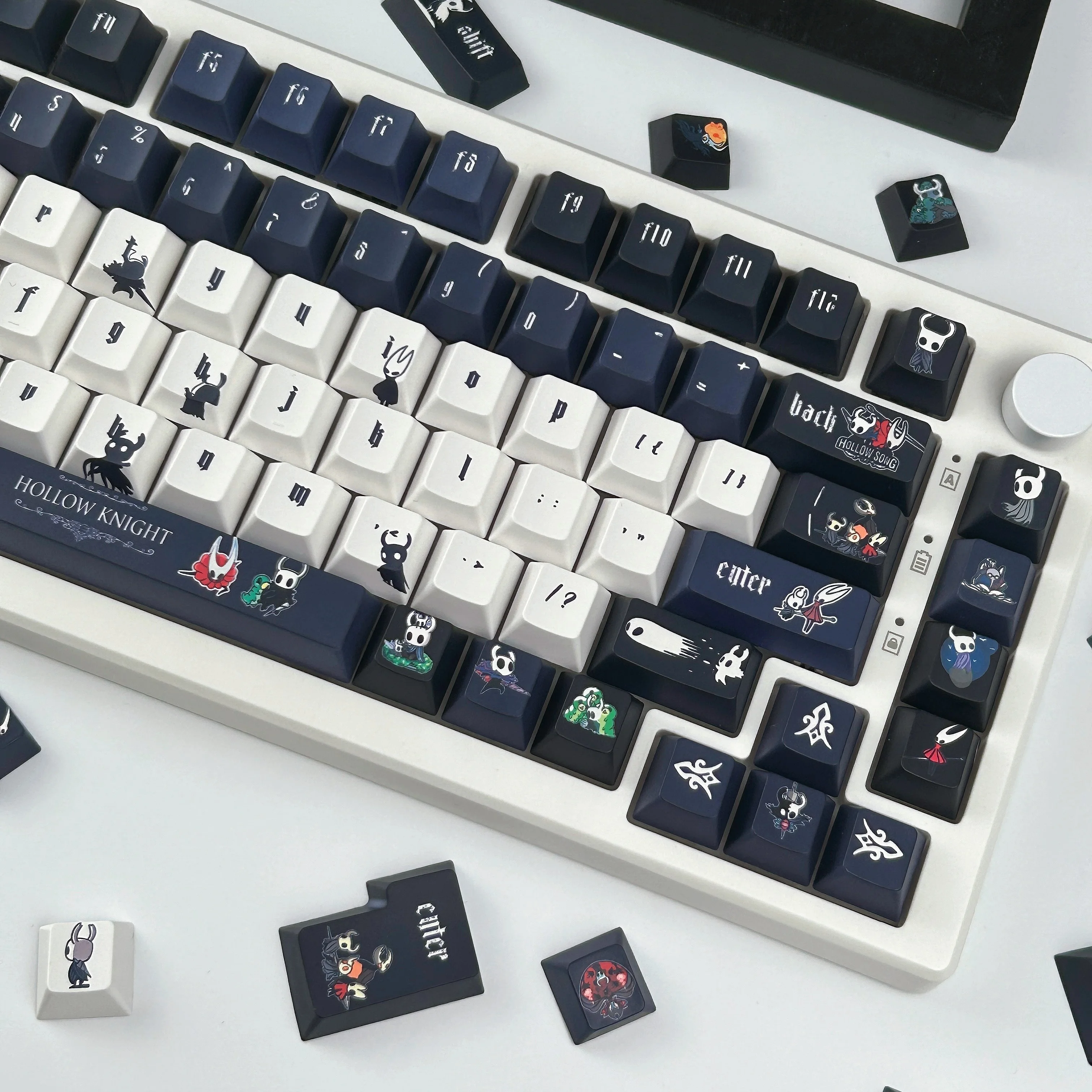 

Колпачки для клавиш Hollow Knight MOA Cherry Profile PBT, термосублимационная игровая клавиатура на заказ, темно-синяя, черная, колпачки для клавиатуры в готическом стиле
