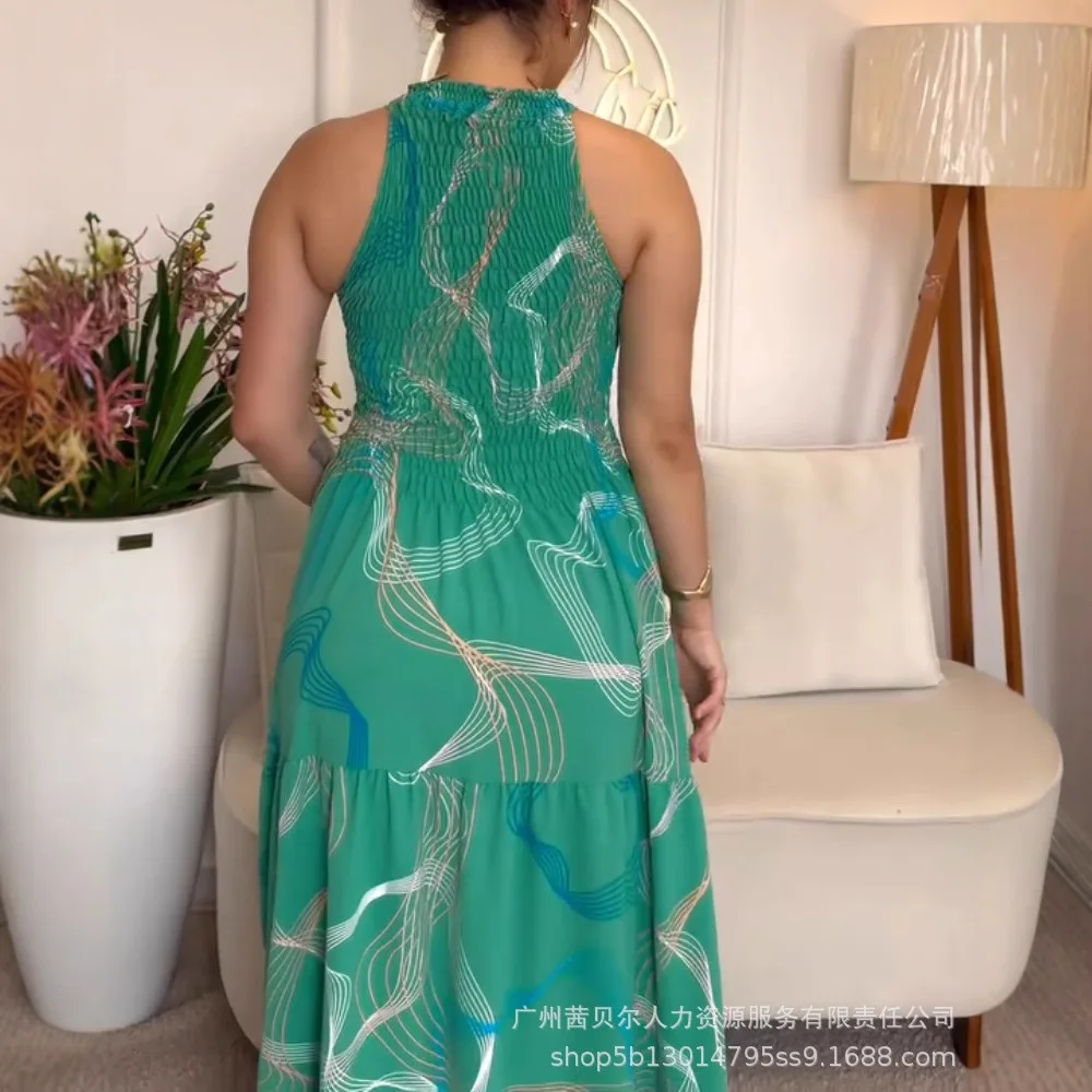 Dresses Women Long Dress Halter A Line Vestidos Print Sleeveless Elegant Splice Y2k Streetwear Beach High Waist Party Maxi 2025