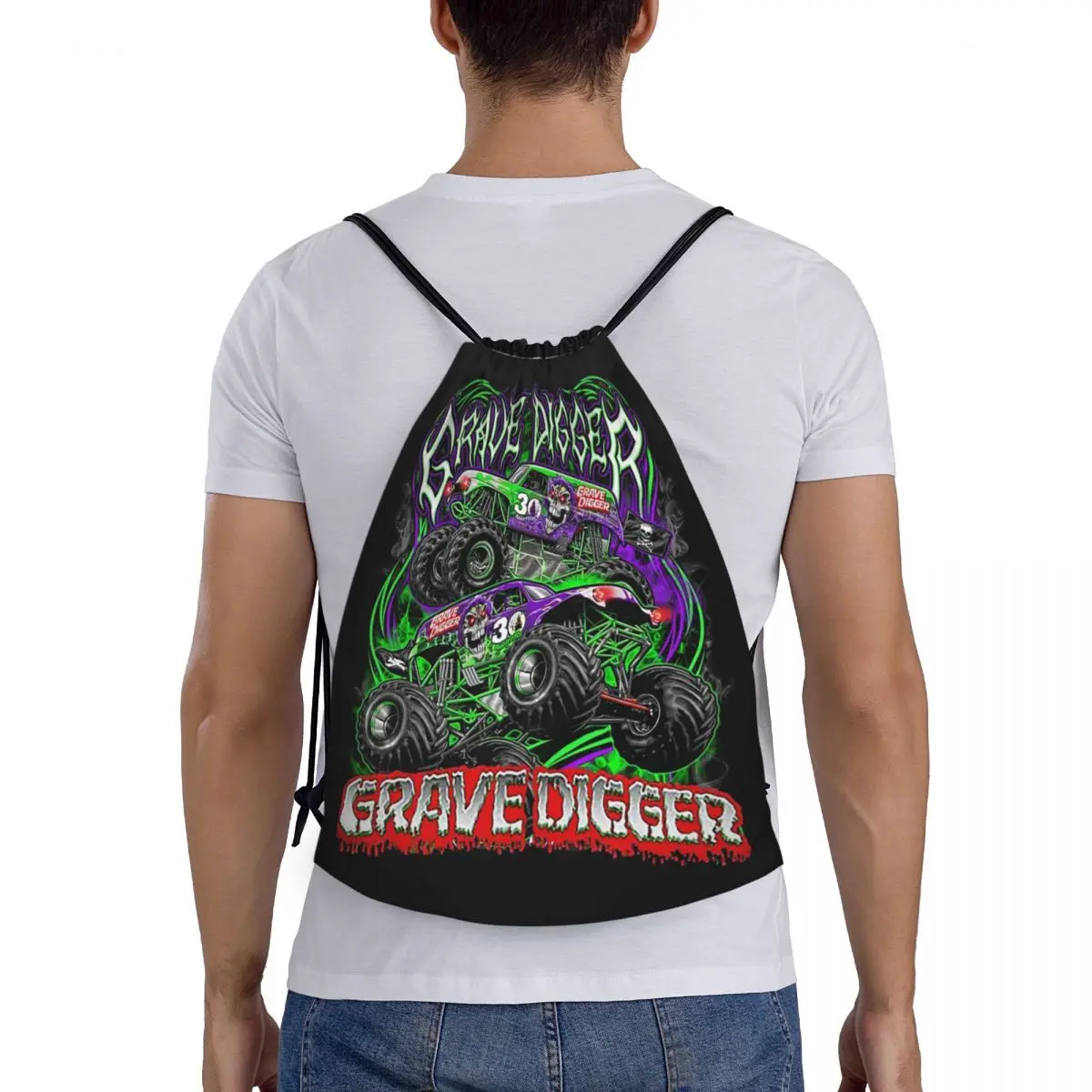 

Monster Jam Grave Digger Monster Truck Art Fans Backpacks Portable Drawstring Bags Sports Bag Book Bags For Man Woman Students