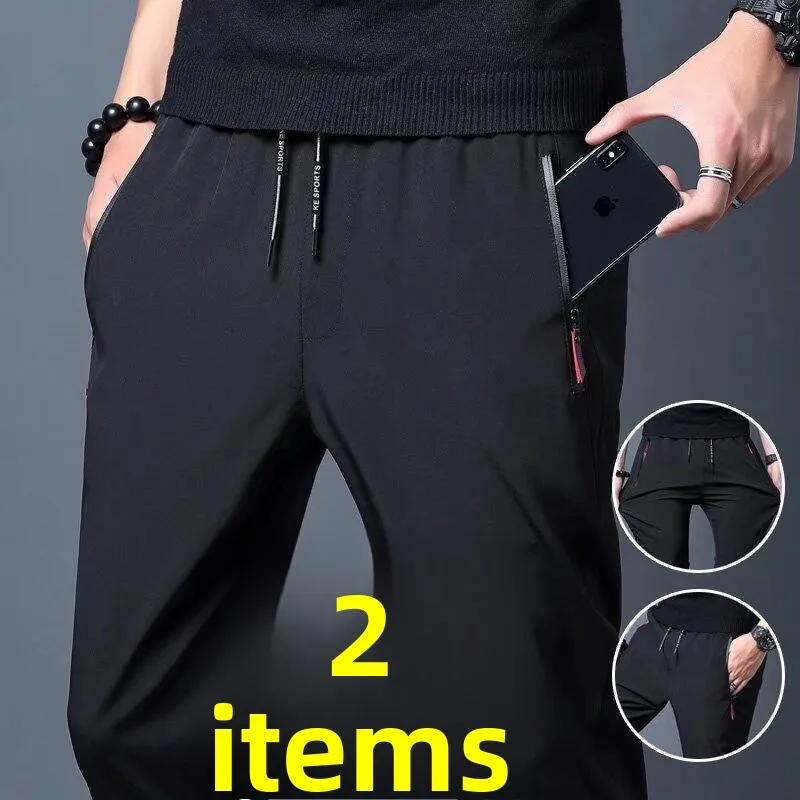 

Мужские эластичные спортивные брюки Qui Dry, тонкие прямые брюки свободного покроя, летние уличные повседневные длинные брюки, молодежные модные Bla