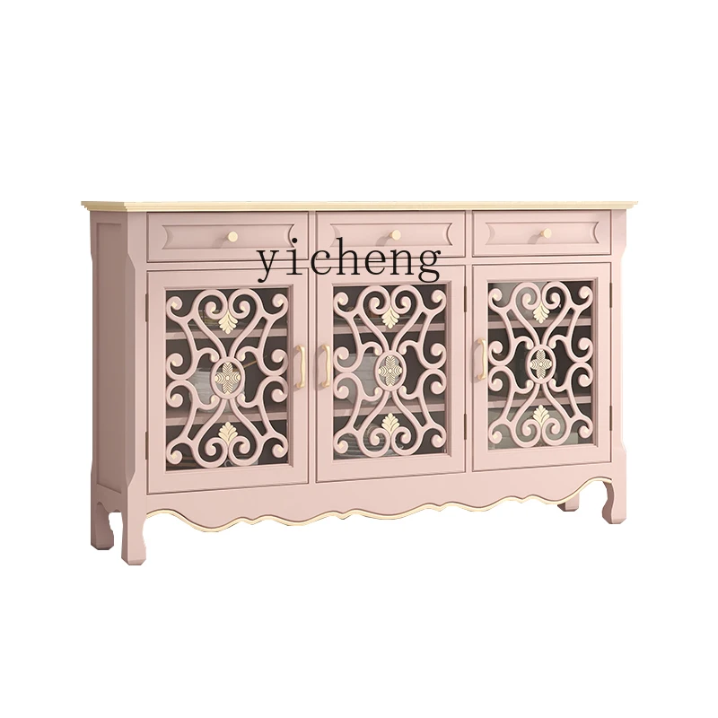 

ZK Luxury Sideboard Cabinet Foyer Doorway Pink Curio Cabinet Furnishings Tableware Bowl and Plates Dustproof Storage Cabinet