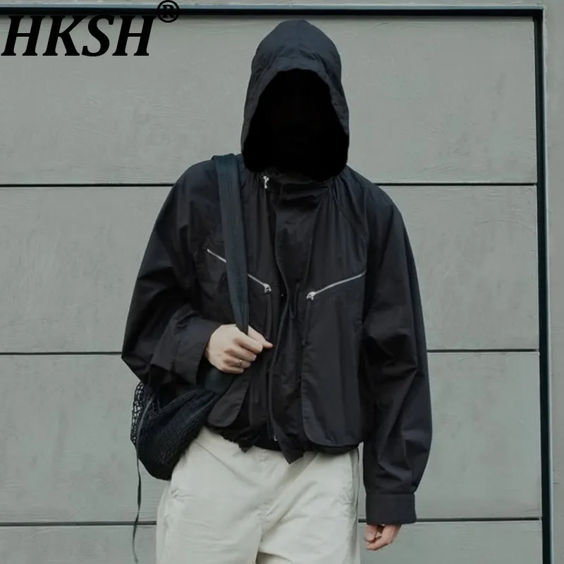 HKSH Spring Autumn New Men Dark Punk Stylish Simple Loose Zipper Jacket Coat Trendy Techwear Hooded Sweatshirt Windproof HK15728
