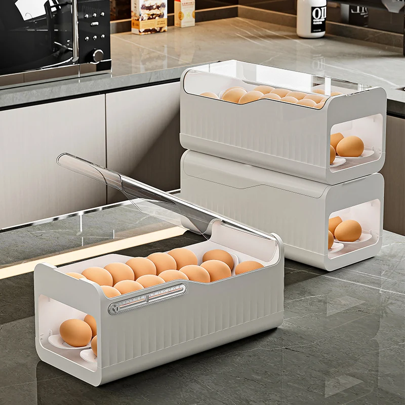 Egg Storage Box, Slide Style Egg Rack, Refrigerator Side Door Storage Rack, Kitchen Storage Box, Timer Preservation Box