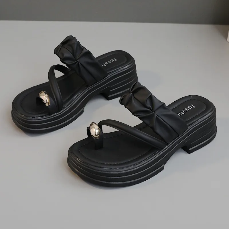 Sandales à la mode pour femmes, pantoufles de plage confortables et respirantes, tongs françaises, chaussures à plateforme, nouvelle collection été 2024