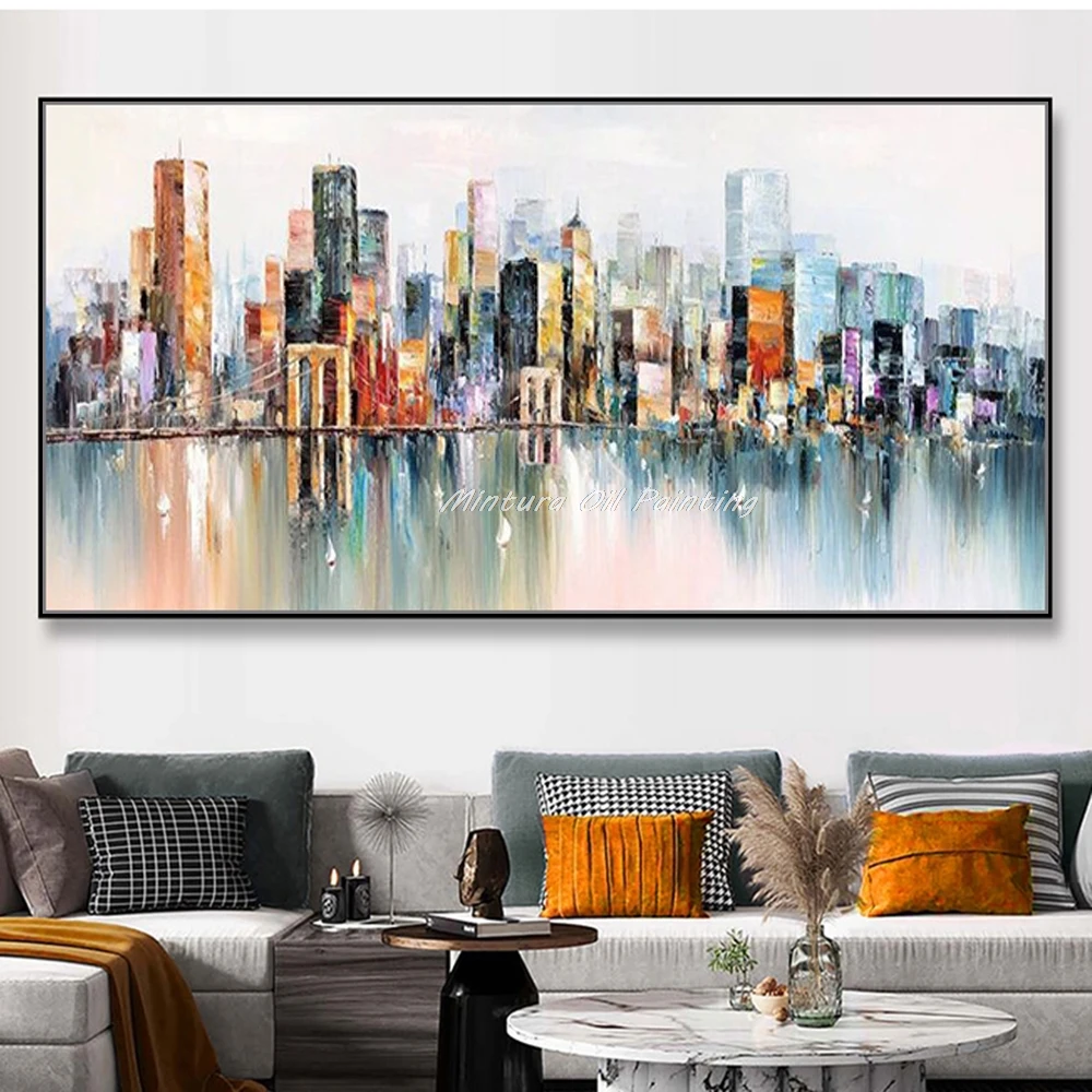 

Mintura Handpainted City Landscape Oil Painting on Canvas,Modern Poster,Wall Art Picture for Living Room Home Decoration,Artwork