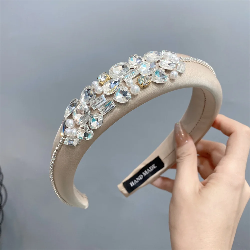 High End Luxury Crystal Diamonds Headband for Women Party Hair Accessories Shiny Rhinestone Hairband Soft Sponge Thick Headband