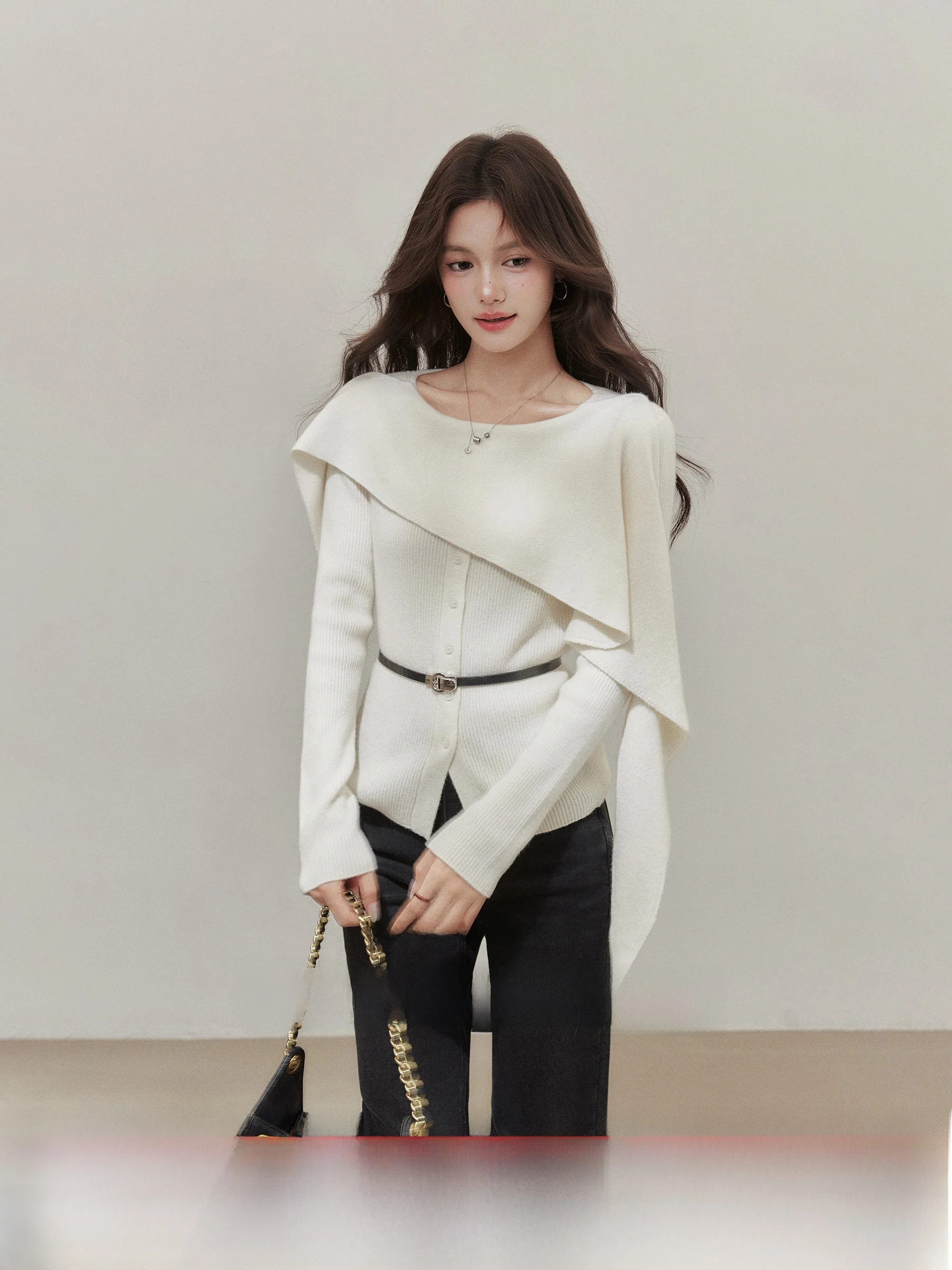 

Женское вязаное пальто больших размеров с асимметричным дизайном, удобный зимний топ от Wang Xue Long, стандартная длина, на пуговицах