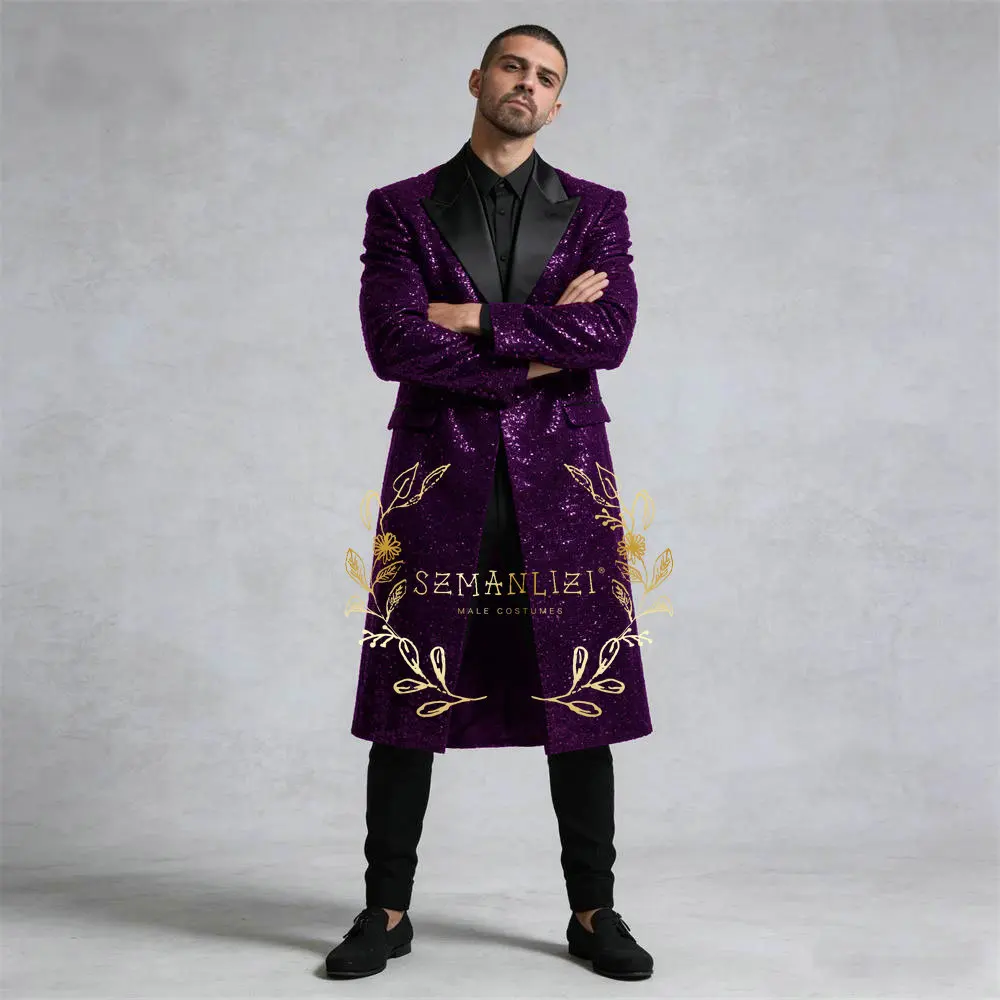 رجال الأعمال الدعاوى بورجوندي سباركلي الترتر بلغت ذروتها التلبيب السراويل الطويلة 2 قطعة مجموعات ملابس العريس البدلات الرسمية الزفاف مخصصة