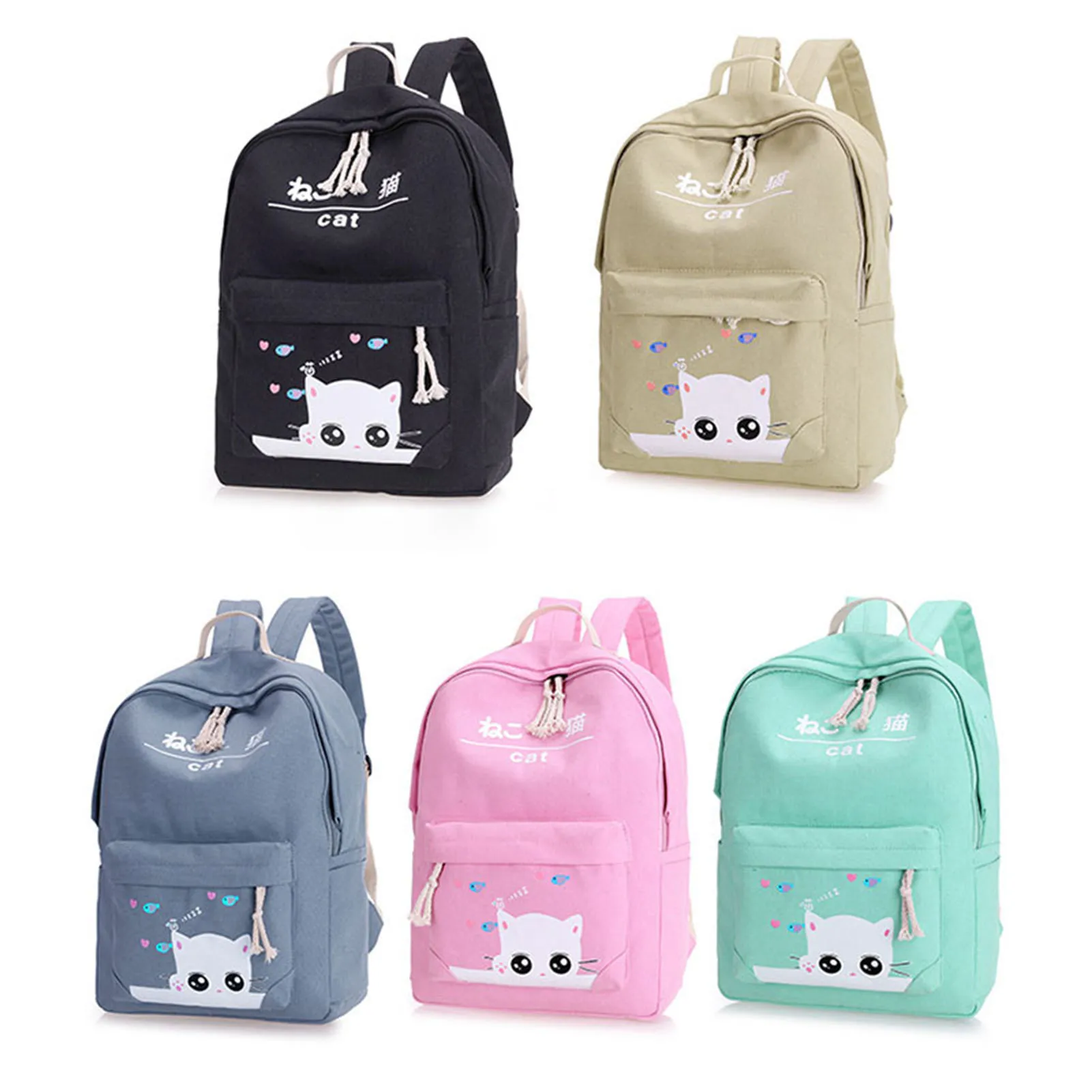 4Pcs Cartoon Cat Bag Set Lightweight Rainproof Dirt Resistant Bag Set Gift for Girlfriend Female Friends SAL99