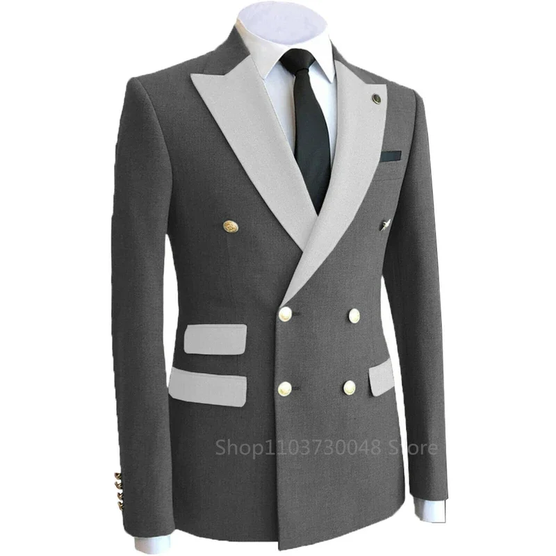 Formal Solid Men Suits Blazer with Peak Lapel Double Breasted Dinner Prom Jacket Slim Fit Suits Coat for Wedding/Business