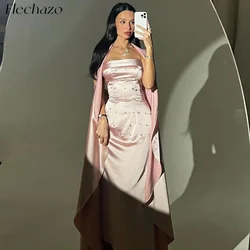 Flechazo Pink Evening Dresses 2-piece Strapless Beading Celebrity Formal Occassion Party Dress For Women 2024 vestidos de noche