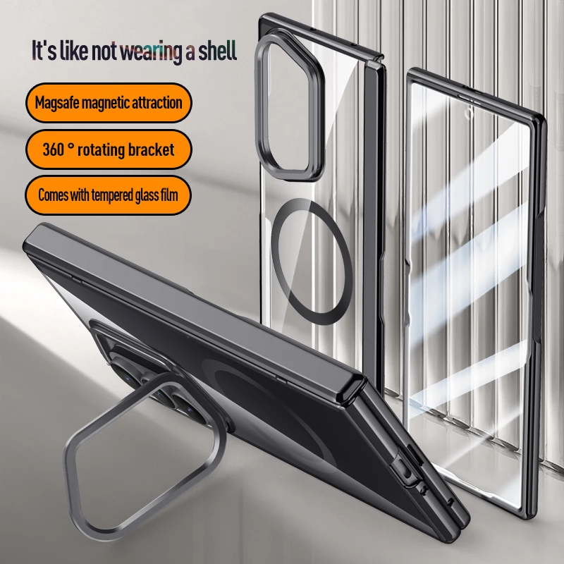 

Магнитный прозрачный защитный чехол Magsafe из закаленного стекла для экрана Samsung Galaxy Z Fold 7, пружинный шарнирный держатель