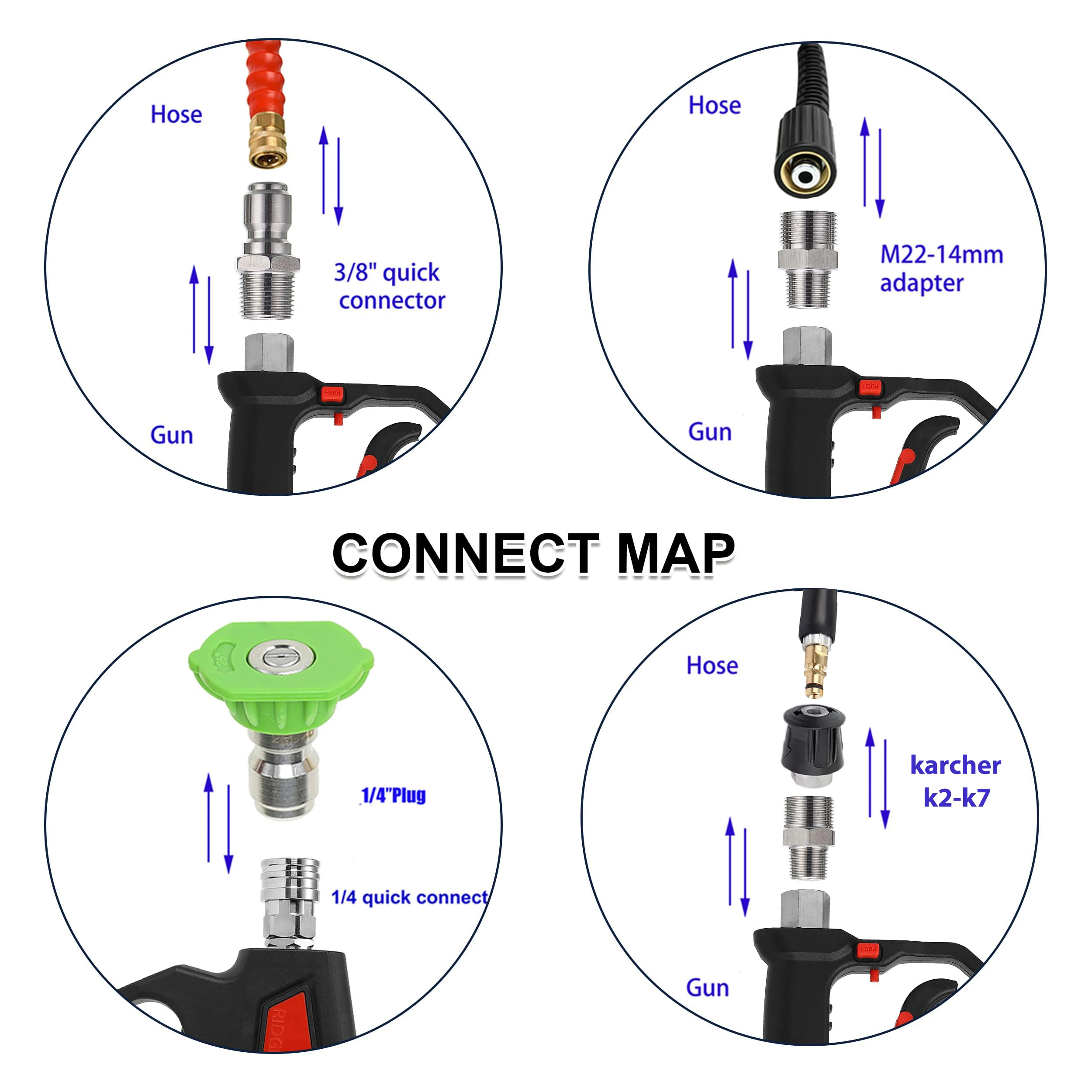 High Pressure Washer Gun Cleaning Hose Connector For Karcher k2-K7/Nilfisk/Parkside/Bosch Quick connector high pressure water