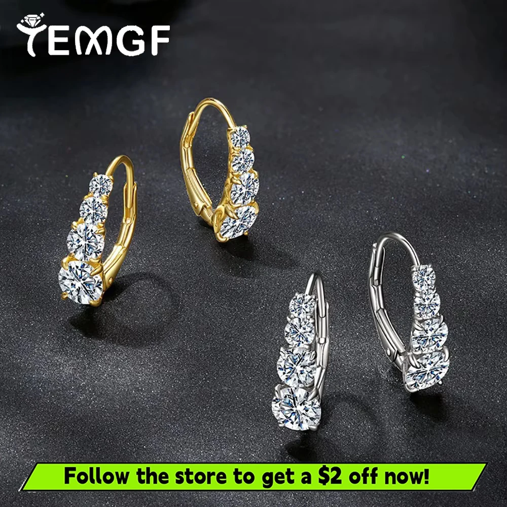 

TEMGF Gradient Size Moissanite Hoop Clip Earrings 925 Sterling Silver Ear Studs for Women Vintage Sparkling Luxury Fine Jewelry