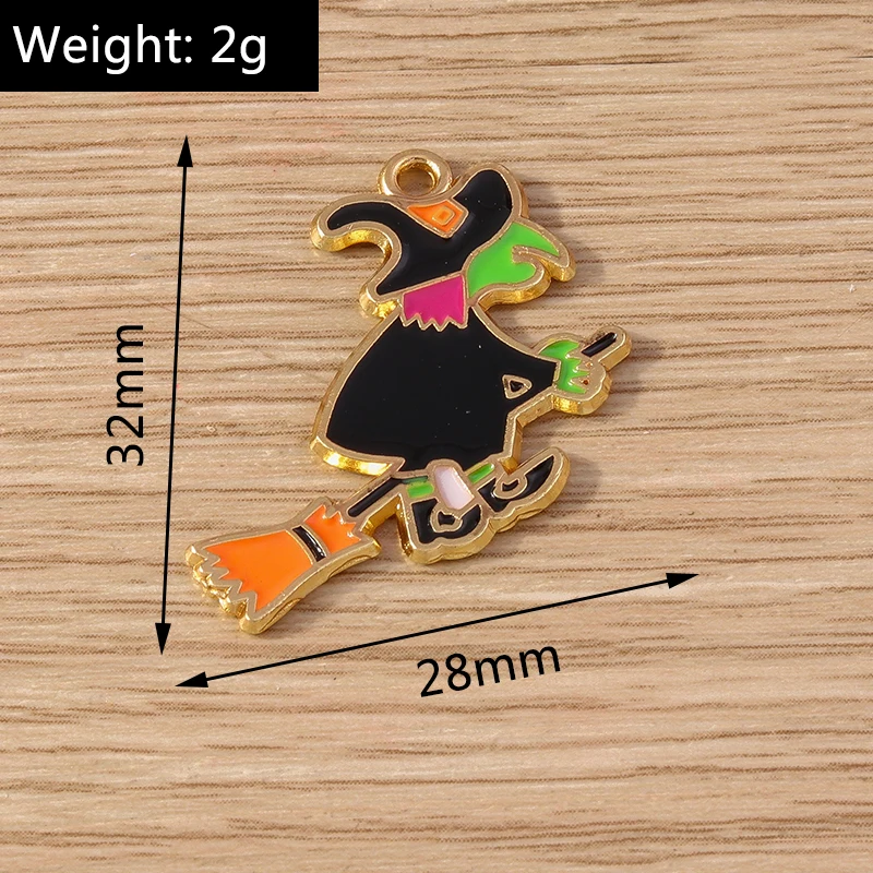 10 stücke 28x32mm Cartoon Emaille Halloween Hexe Charms Anhänger für Schmuck Herstellung Halskette Ohrringe Armbänder DIY Handwerk liefert – Detail 1