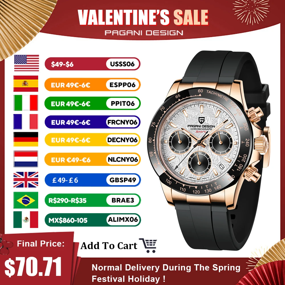 

Часы наручные PAGANI Мужские кварцевые, Брендовые спортивные водонепроницаемые деловые, из нержавеющей стали, 2023