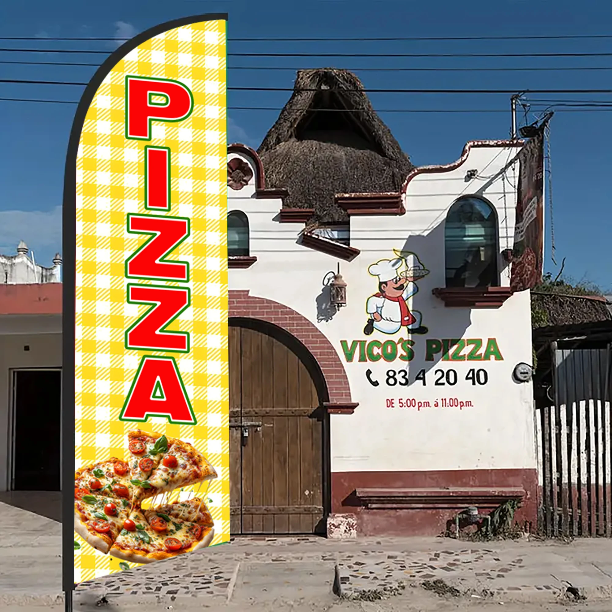Hot Pizza Shop Feather Flag for Restaurant Outdoor Advertising Store Swooper Banner Entryway Not Include Stand