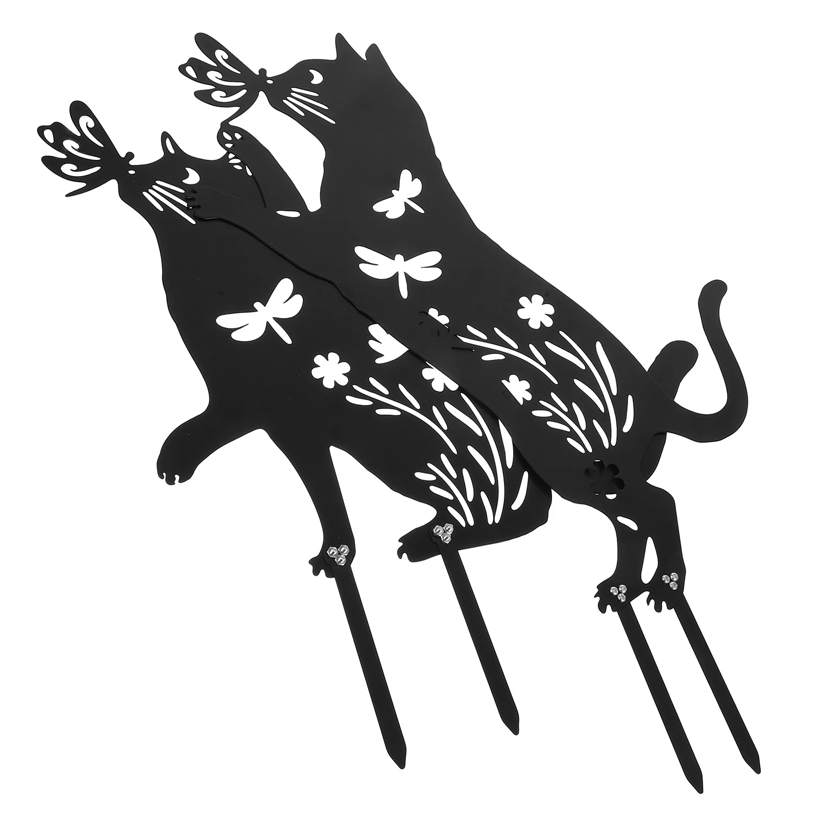 

2Pcs Metal Garden Cat Stake Yard Decor Animal Insert Durable Outdoor Decorative Lawn Ornament Animal Stakes Pathway Decoration