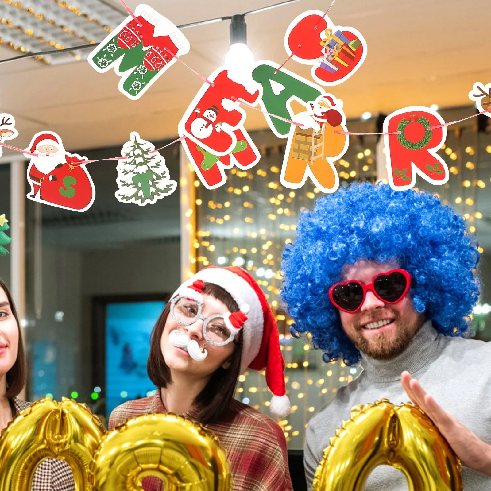 

1Set Christmas Banner Hanging Paper Decoration for Holiday Parties Cake Picks DIY Christmas Wall Bunting Xmas Indoor Outdoor