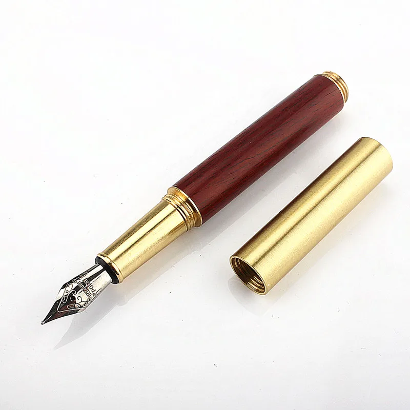 Luxury Quality Portable Pocket Exquisitely Designed Vintage Mini Brass Solid Wood Pen Office School Supplies Stationery Gifts