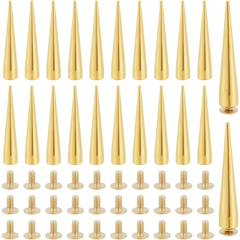 70pcs 35 Sets Bullet Spike Cone Studs Alloy Cone Spikes Screwback Studs Golden Rock Style Bullet Rivets for DIY Leather Crafts