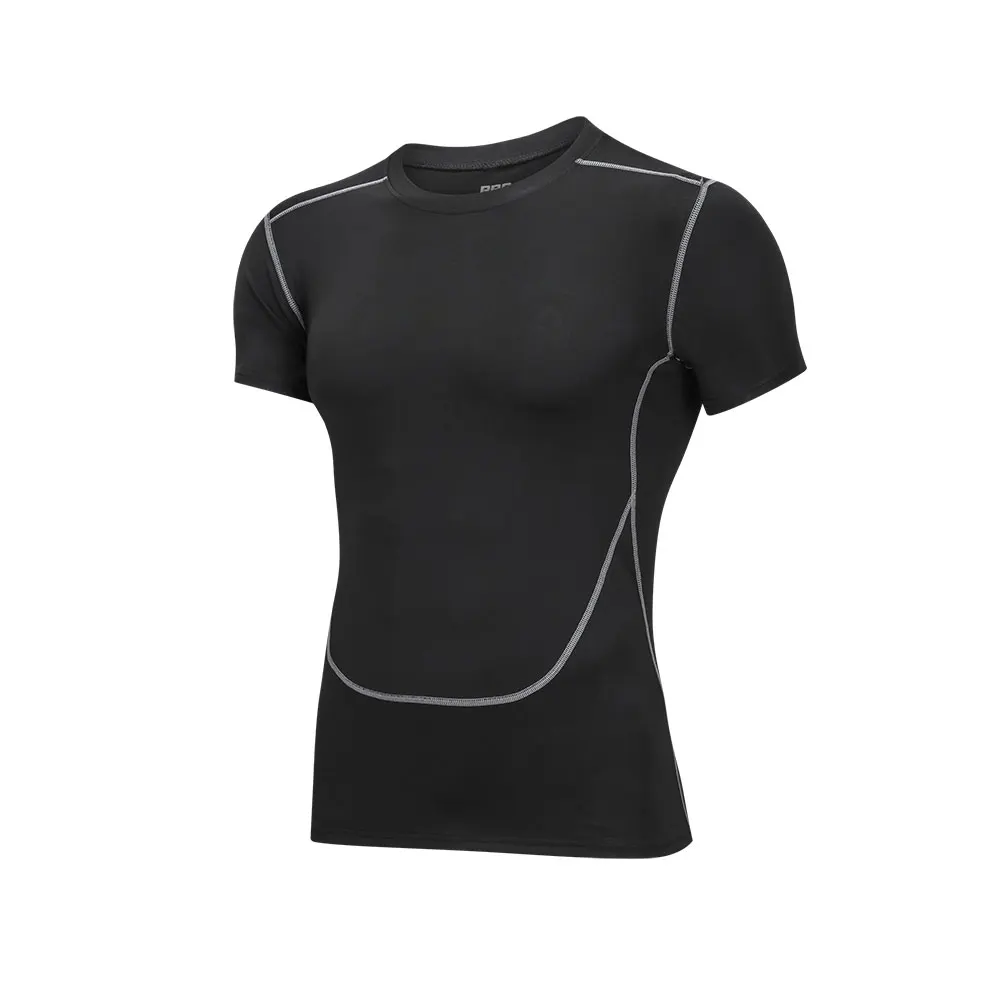 Men's Black Tight Short Sleeve T Shirt Compression Athletic Top for Running Workout Gym Fitness Bodybuilding Sportswear
