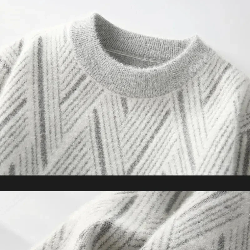 Autunno Inverno girocollo pullover a righe lanterna manica lunga geometrica abbigliamento da uomo maglione lavorato a maglia stile preppy top alla moda