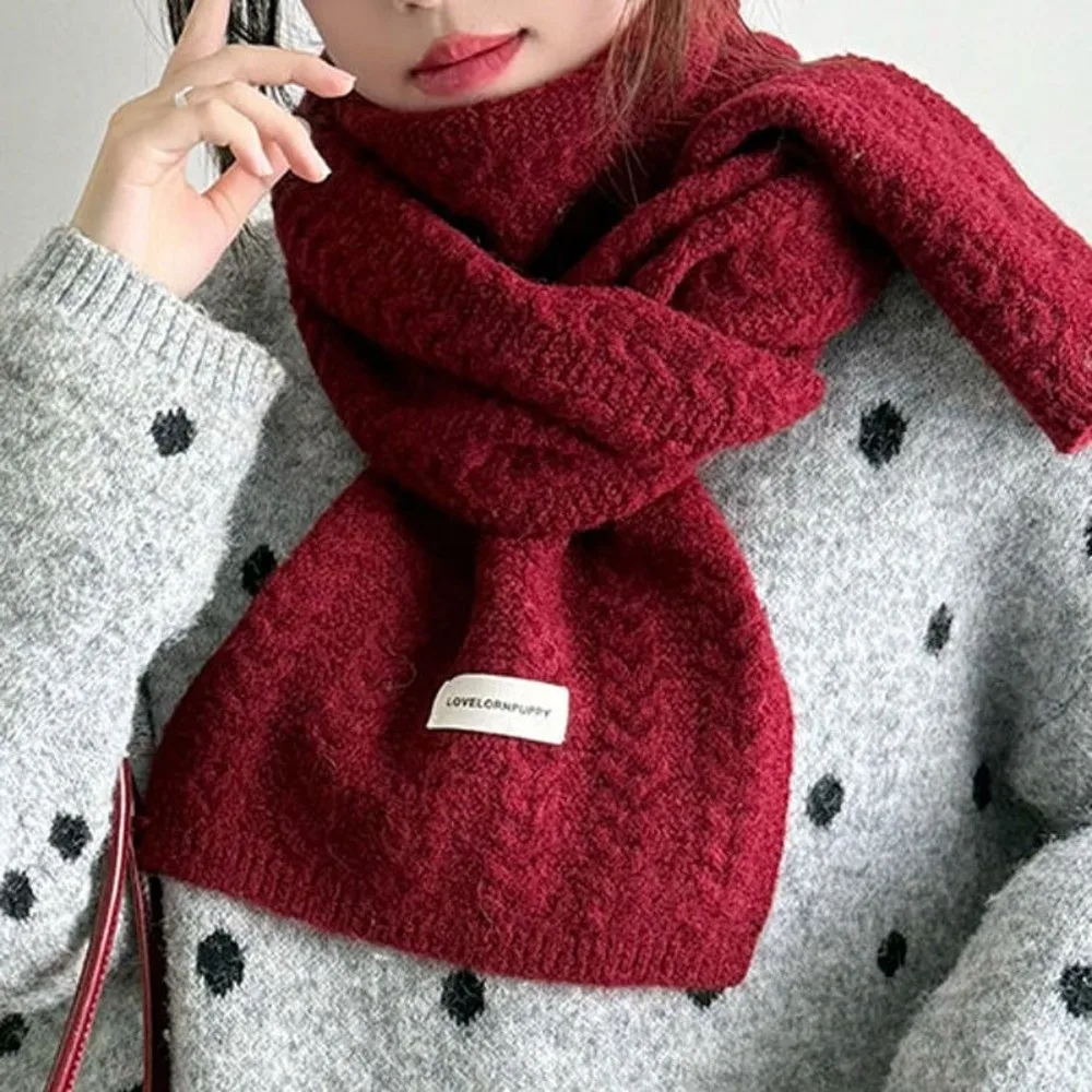 

Fashion Wool Blend Knitted Cable Scarf Thicken Windproof Thermal Neck Warmer Solid Color Neck Cover Warm Shawl