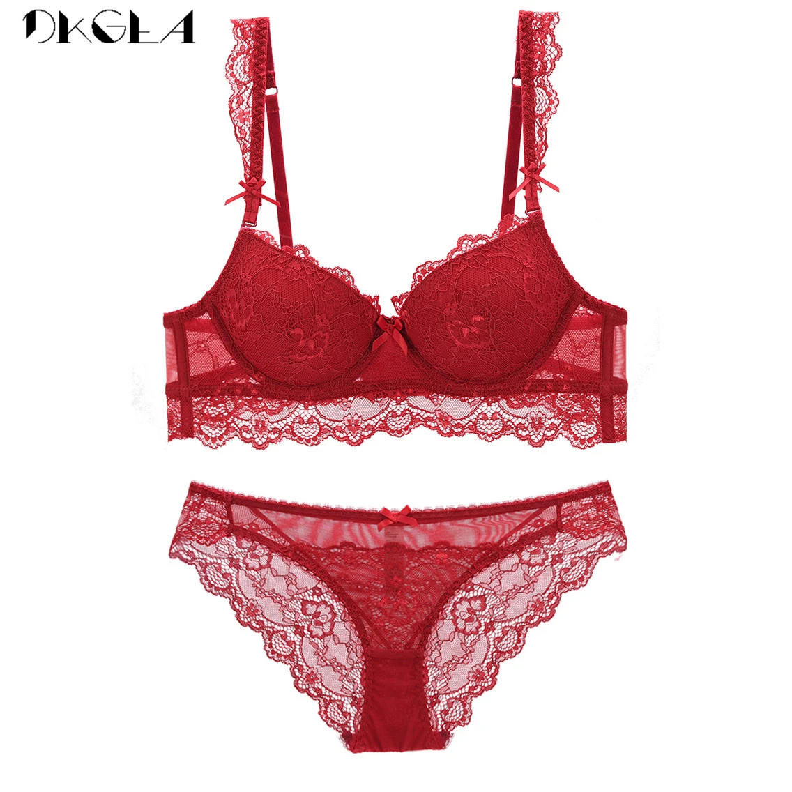 Brand Top Sexy Bras Women Lingerie Set Cotton White Bra Set Push Up Thick Gather Brassiere Embroidery Lace Underwear Set 3/4 Cup