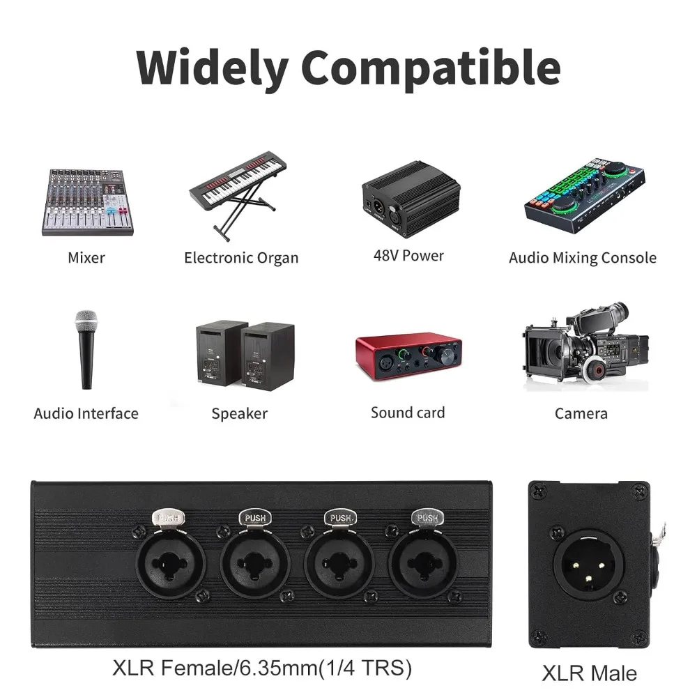 4 Way XLR and 1/4 Splitter Adapter Microphone Mixer 4 Female XLR / 1/4