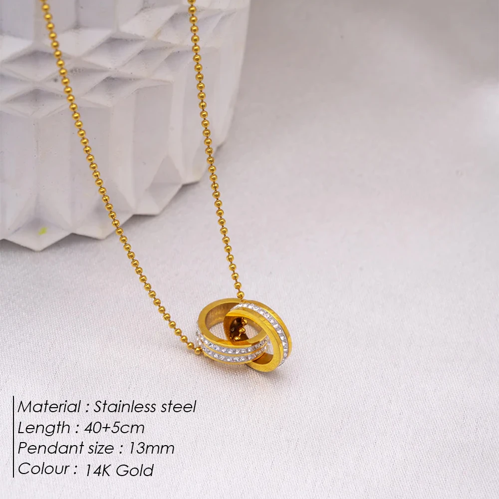 EMANCO  Gold Plated Stainless Steel Cubic rhinestone Moon Crescent Pendant Necklaces for Women Collar Necklace 48-Hour Shipping