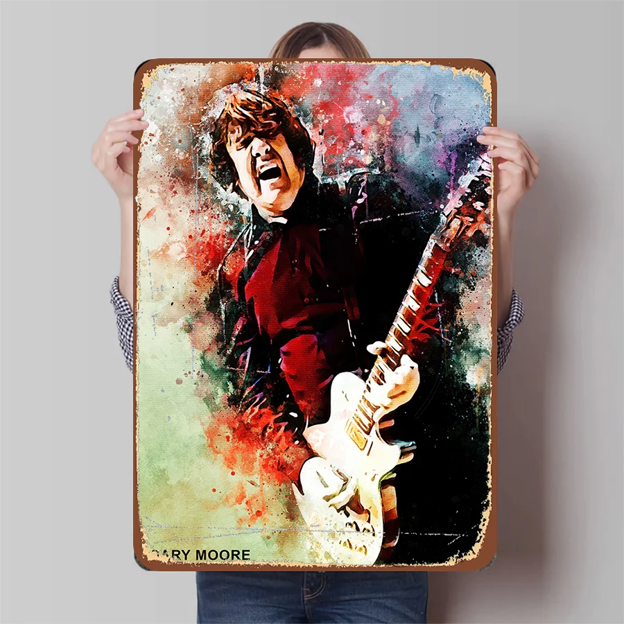 Gary Moore Watercolor Style Iron Painting Rock Music Guitar Legend Wall Art Decorative Metal Poster