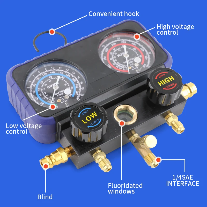 R134a Refrigerant Car Fluorination Gauge Freon Pressure Gauge Refrigerant Dual Gauge Valve Airconditioner Fluorination Tool Set