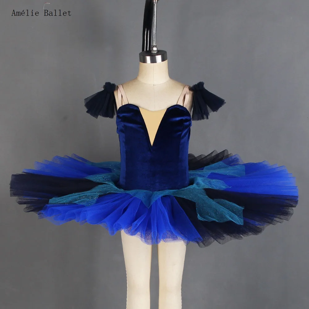 

BLL415 Navy Blue Velvet Bodice Pre-Professional Ballet Dance Tutu for Girls & Women Solo Dance or Performance Pancake Tutu Dress