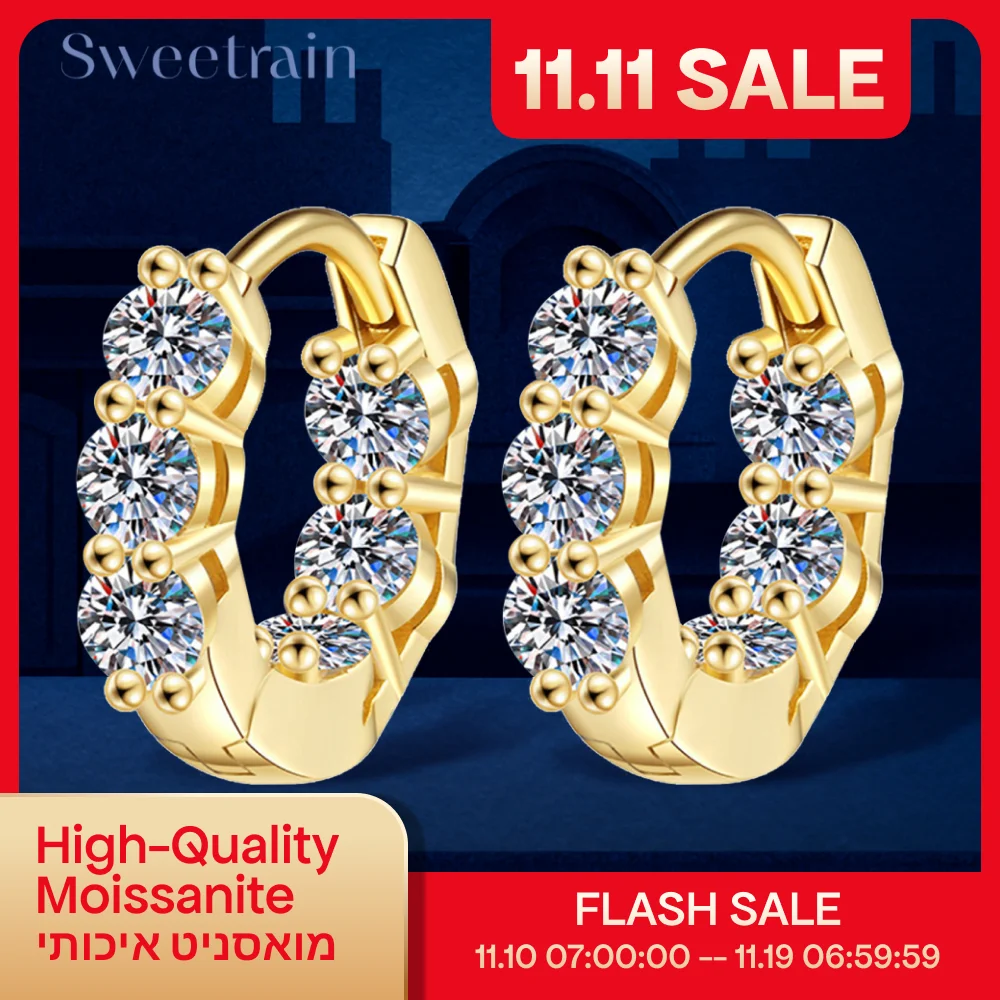 

Sweetrain 3 мм 4,5 мм серьги-кольца с муассанитом для женщин, серебро 925 пробы, позолоченные серьги с бриллиантами 18 карат, свадебные ювелирные украшения
