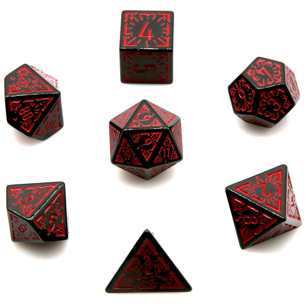 7Pcs Black Red Border Acrylic Dice Set DND D&D MTG TRPG Tabletop Game Gift For Player Collection