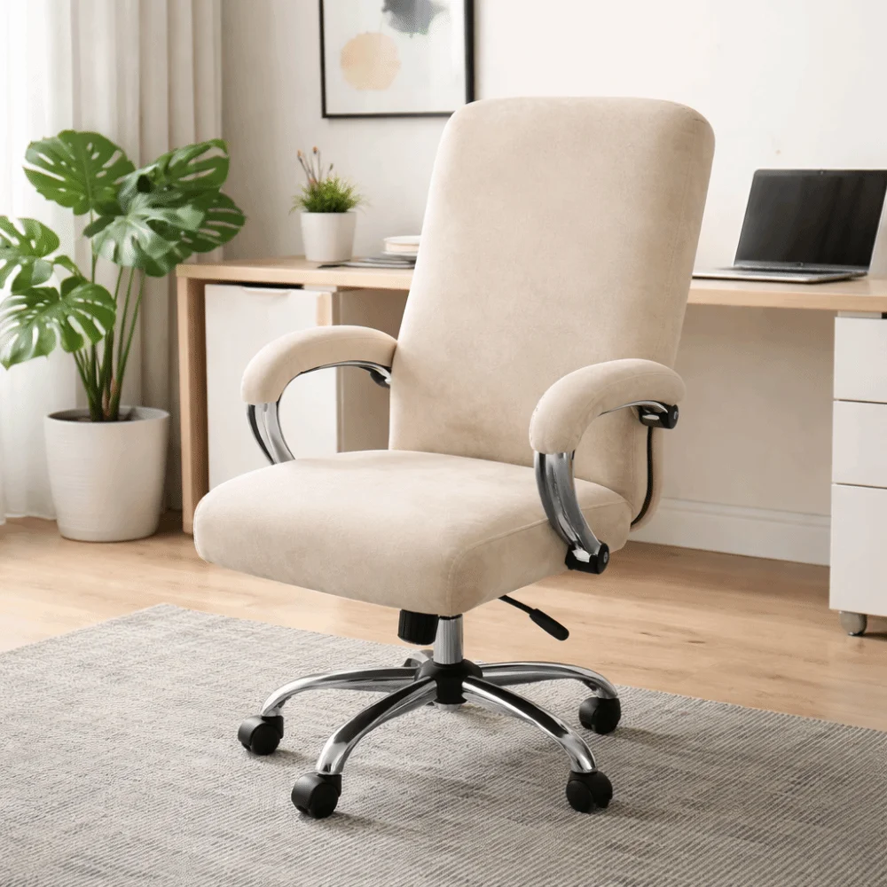 Soft Elastic Office Chair Cover Solid Color Thickened Velvet Chair Cover Removable Washable Armchair Slipcover Conference Room
