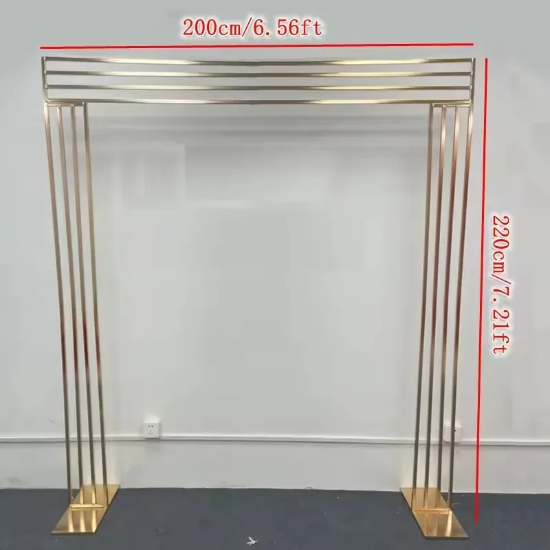 Modernes Gold-Metall-Hochzeitsbogen-Set, Rechteckiger Vertikaler Lamellen-Hintergrund, Luxuriöser Quadratischer Säulenständer für Zeremonienbühnen-Dekoration – Detail 13