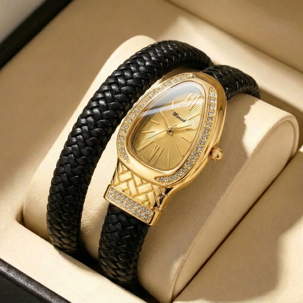 

1pcs Women's gold dial leather strap vintage fashion sparkling bracelet jewelry details Quartz Watch for business party holiday