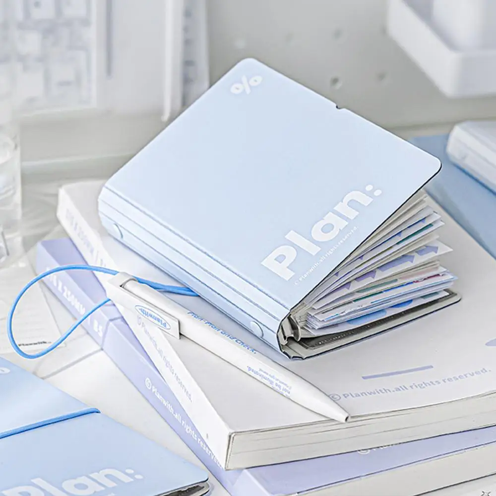 44 Sheet Mini Notebook Ins Simplicity White Blue Journal 6 Ring Loose Leaf Scrapbook Journal Portable Pocket Planner Student