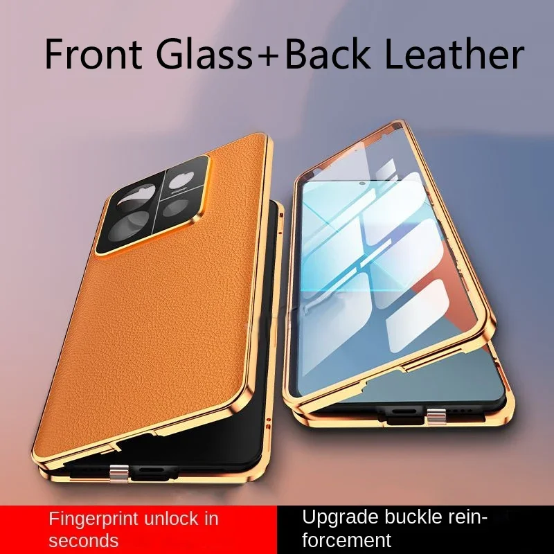 Metal Magnetic Phone Case Temper Glass Lock Buck for Redmi Note 15 14 13 Pro Plus 5G Full Lens Protect Leather Back Cover Cases