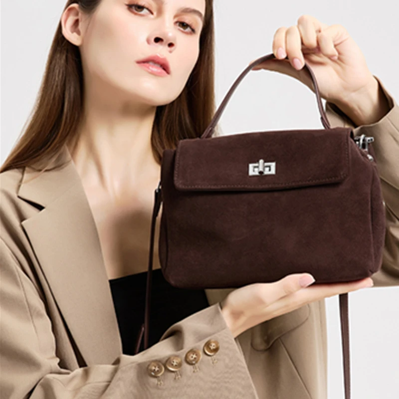 

Burminsa замшевые сумки через плечо из натуральной яловой кожи для женщин, 2024, роскошные дизайнерские матовые сумки-тоут, женские сумки