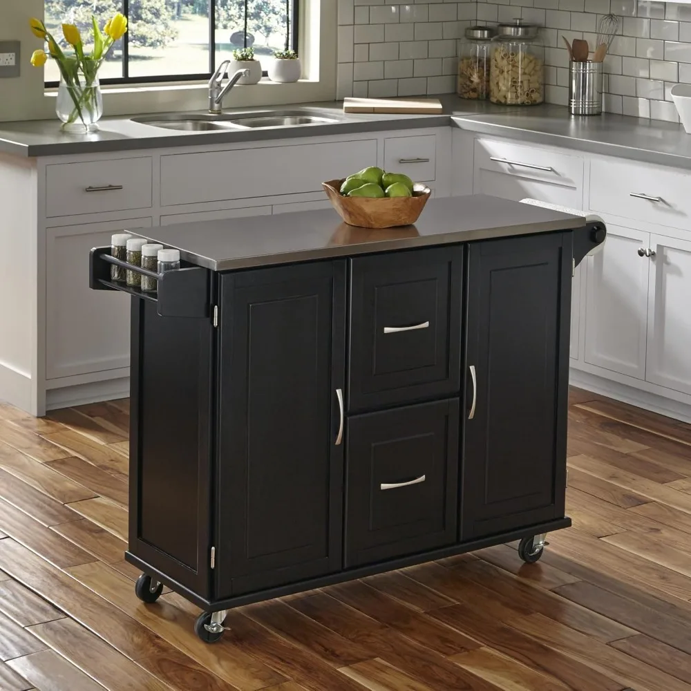 Black Kitchen Cart with Stainless Steel Top by Home Styles