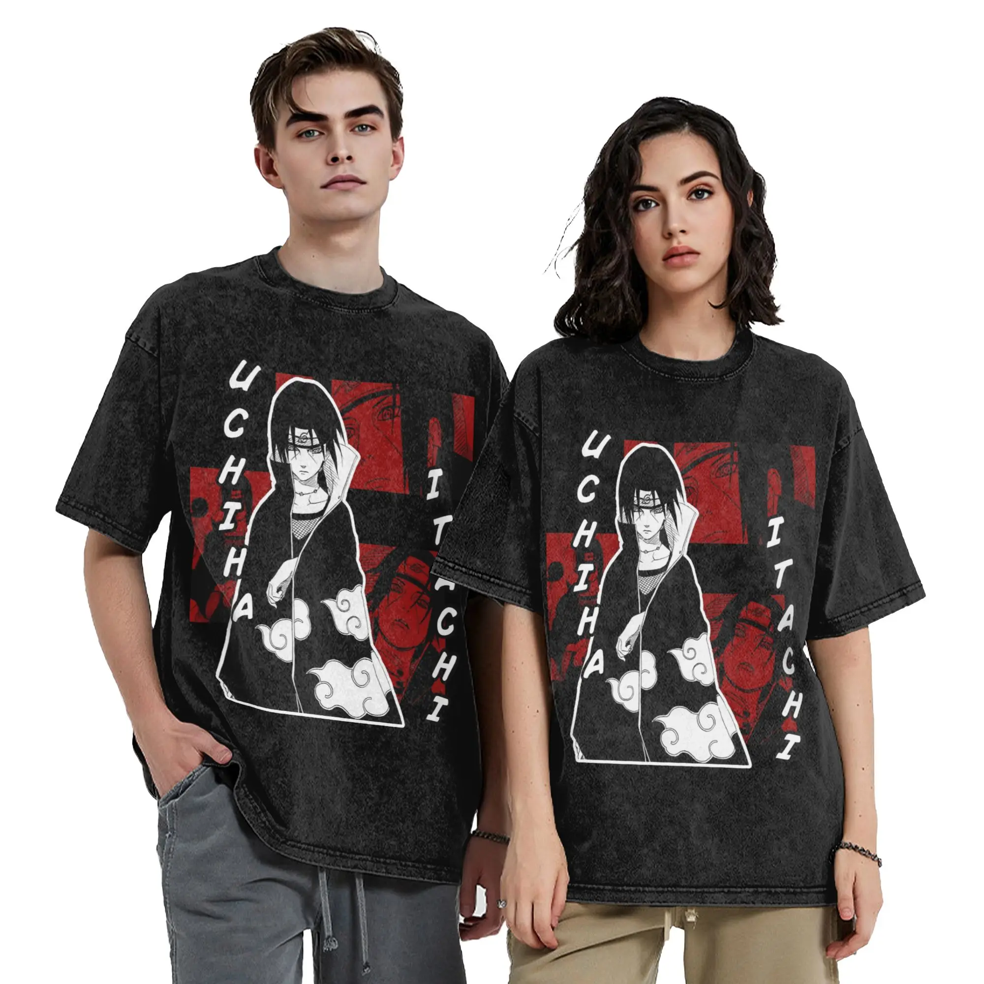 UCHIHA ITACHI FANART Narutoes Anime T Shirt Hip Hop Washed High Street T-Shirt Vintage for Men Tops Streetwear Printed Tops Tees