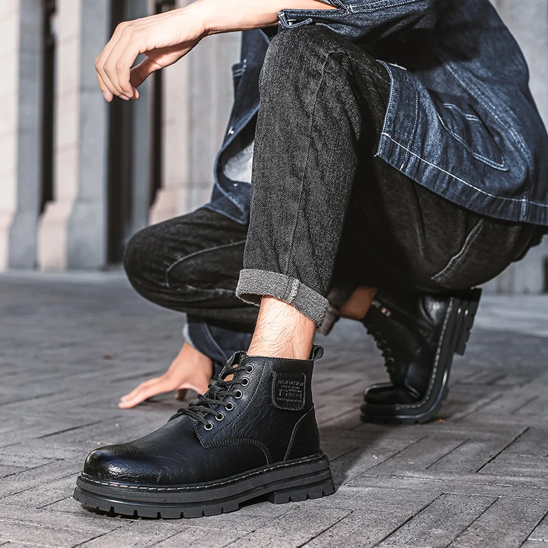 Мужские рабочие ботинки для альпинизма на открытом воздухе: новые большие желтые ботинки 2025 года, прочная рабочая обувь в британском стиле с высоким берцем, увеличивающая рост