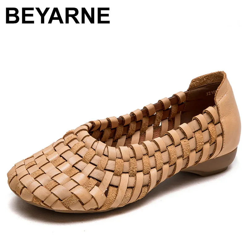 

New Ethnic Handmade Weave Genuine Leather Oxfords Soft Soled Comfy Elegance Fashion Summer Women Slip on Ladies Shoes