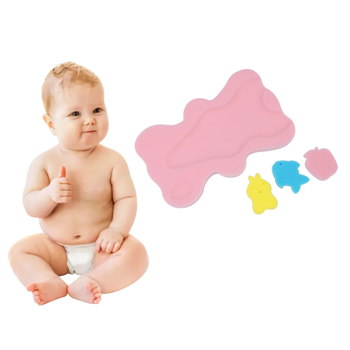 

1Pcs Baby Bath Sponge Mat Non-Slip Infant Cushion Pink Safe Drying Head Neck Support Bathing Mat Baby Bath Seat