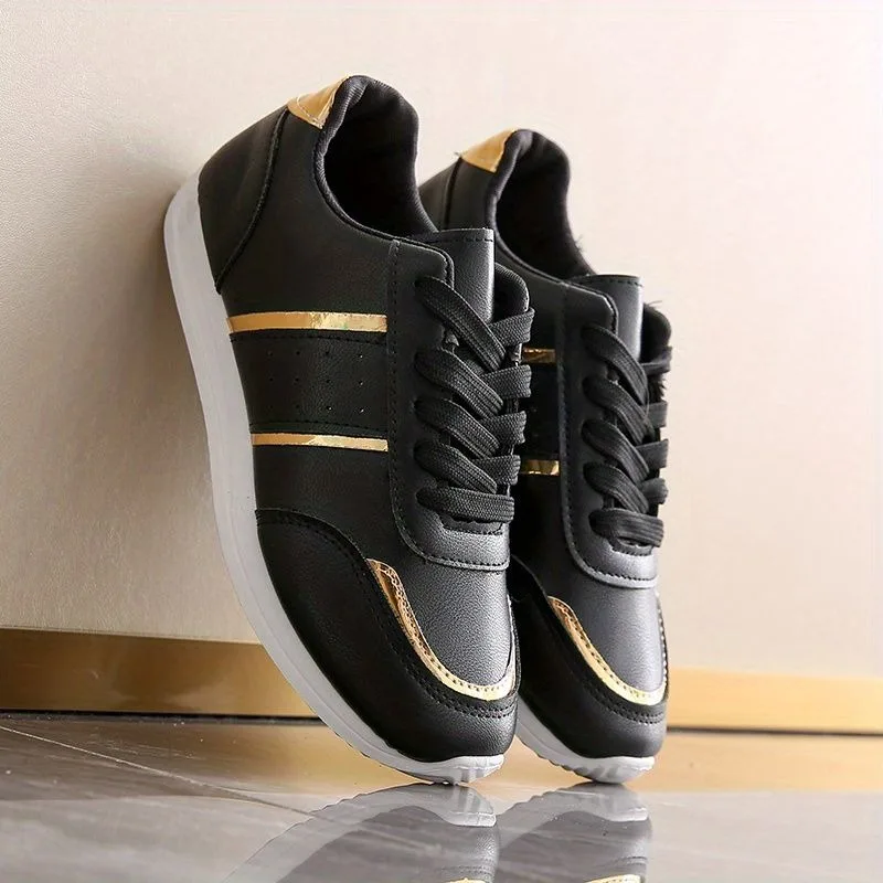 new arrival sneakers for women's vulcanize shoes black golden sports casual designer shoes for woman white trainers view 2