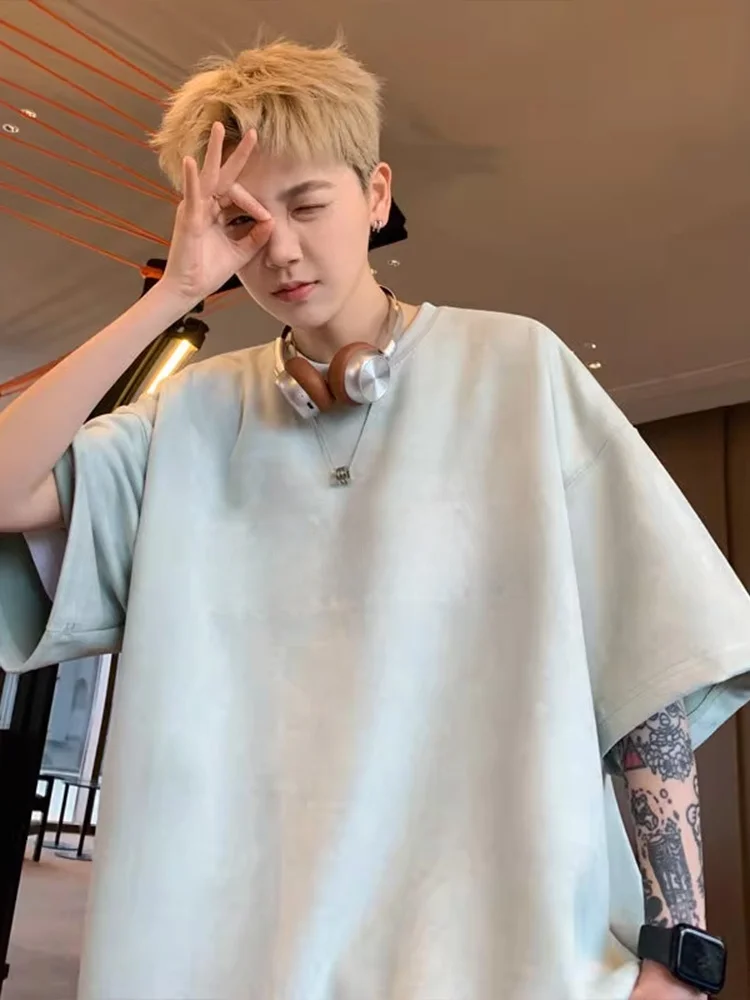 

Повседневная мужская футболка ort Sve, замшевая бархатная свободная посадка, летняя модная круглая футболка с принтом Ne