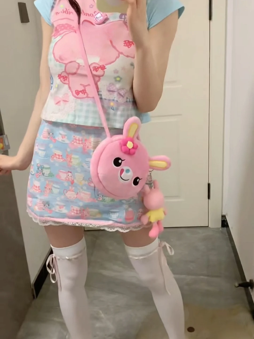 

Японская юбка в стиле кавайи с принтом чайной чашки, отделкой в клетку и кружевным подолом, в стиле Харадзюку, повседневная одежда для женщин, уличный стиль